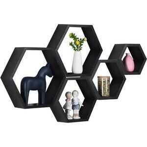 New Hexagon Floating Shelves,Wall Mounted Wood Farmhouse Storage